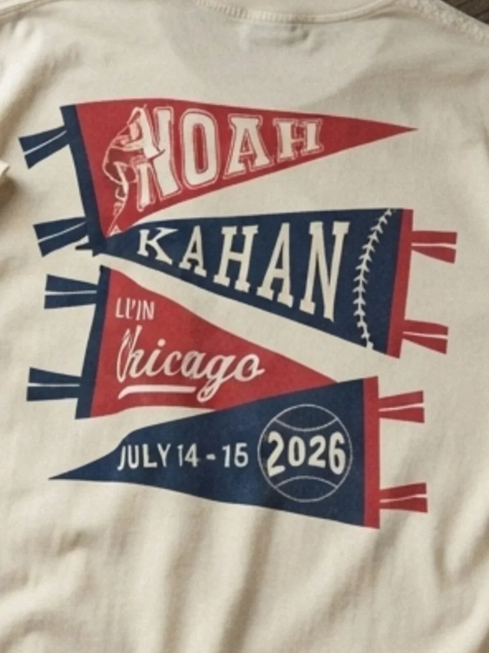 Noah Kahan Chicago Tour 2026 Pennant Graphic Cream T-Shirt